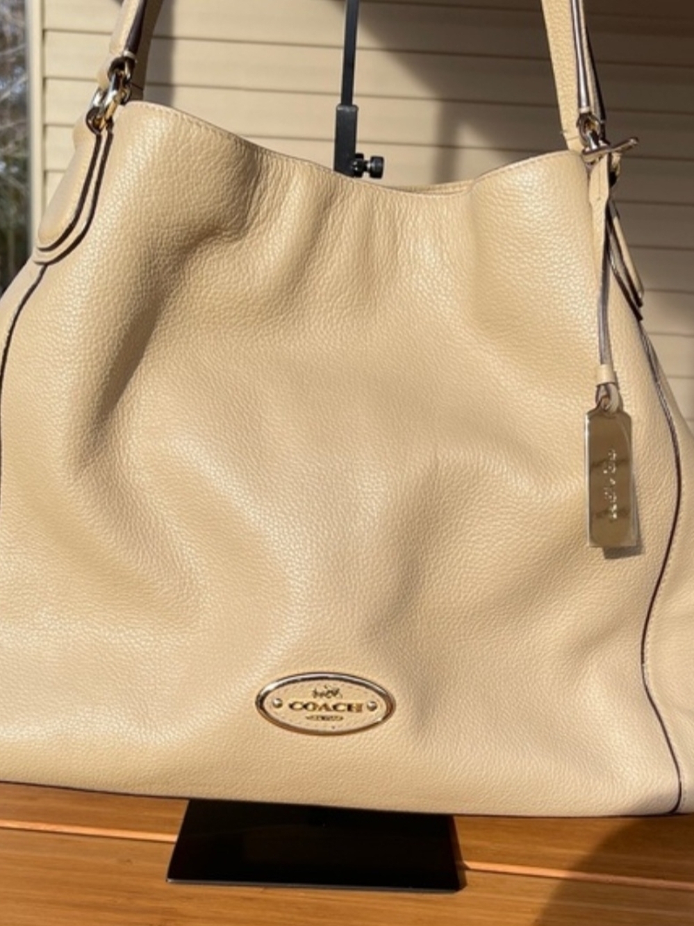 Coach Edie Cream Leather Shoulder Bag